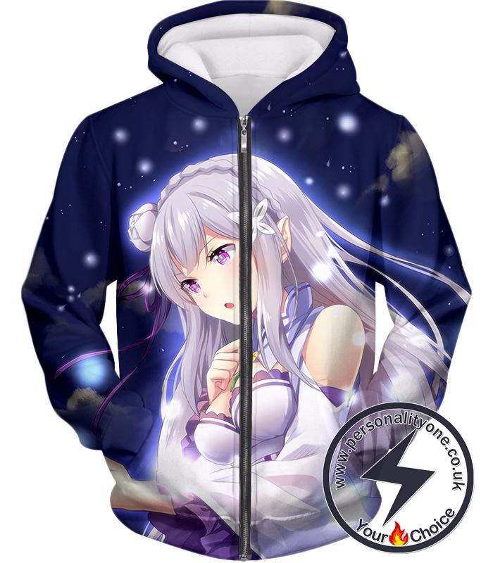 Re:Zero Emilia the Witch of Frost Cute Zip Up Hoodie